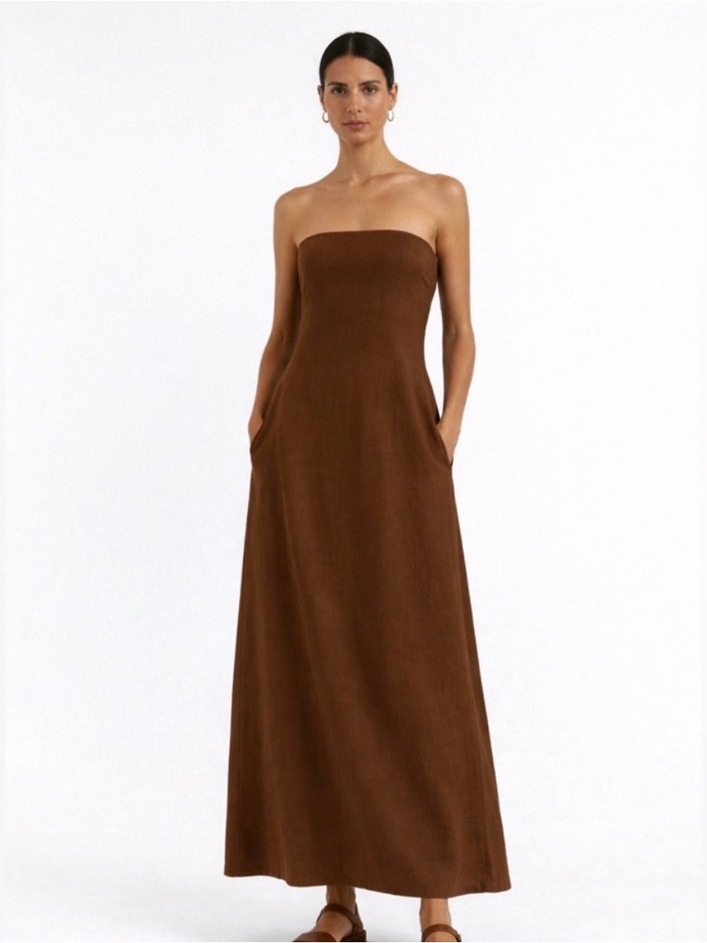 Japna Strapless Brown Maxi Dress